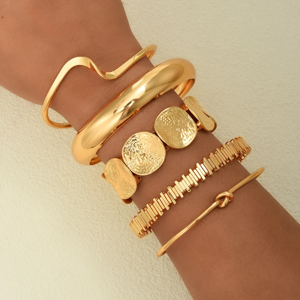 5 PCS Gold Knot Bangle Bracelet Set