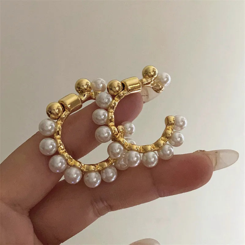 C-Shaped Pearl Earrings