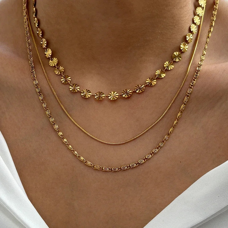 3 PCS Geometric Sunburst & Chain Necklace Set