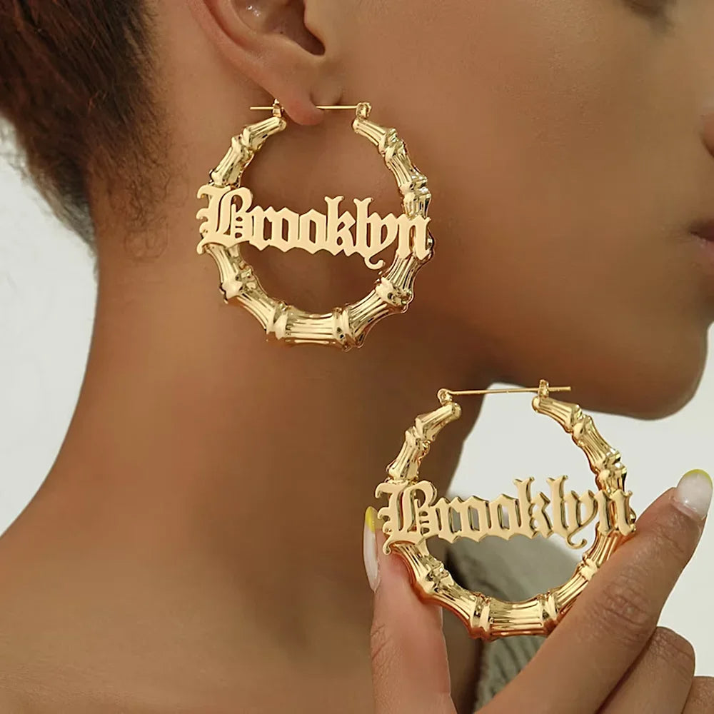 Custom Name Bamboo Earrings