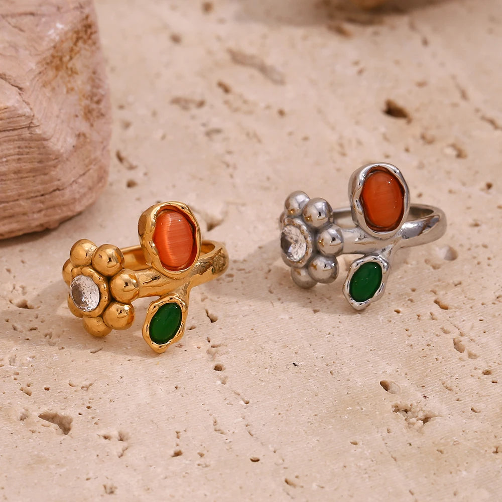 Colorful Flower Gemstone Ring