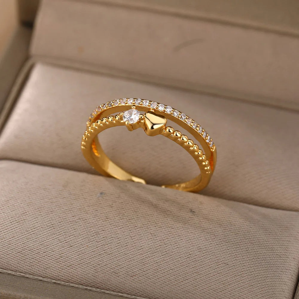 Double Layer Zircon Heart Ring