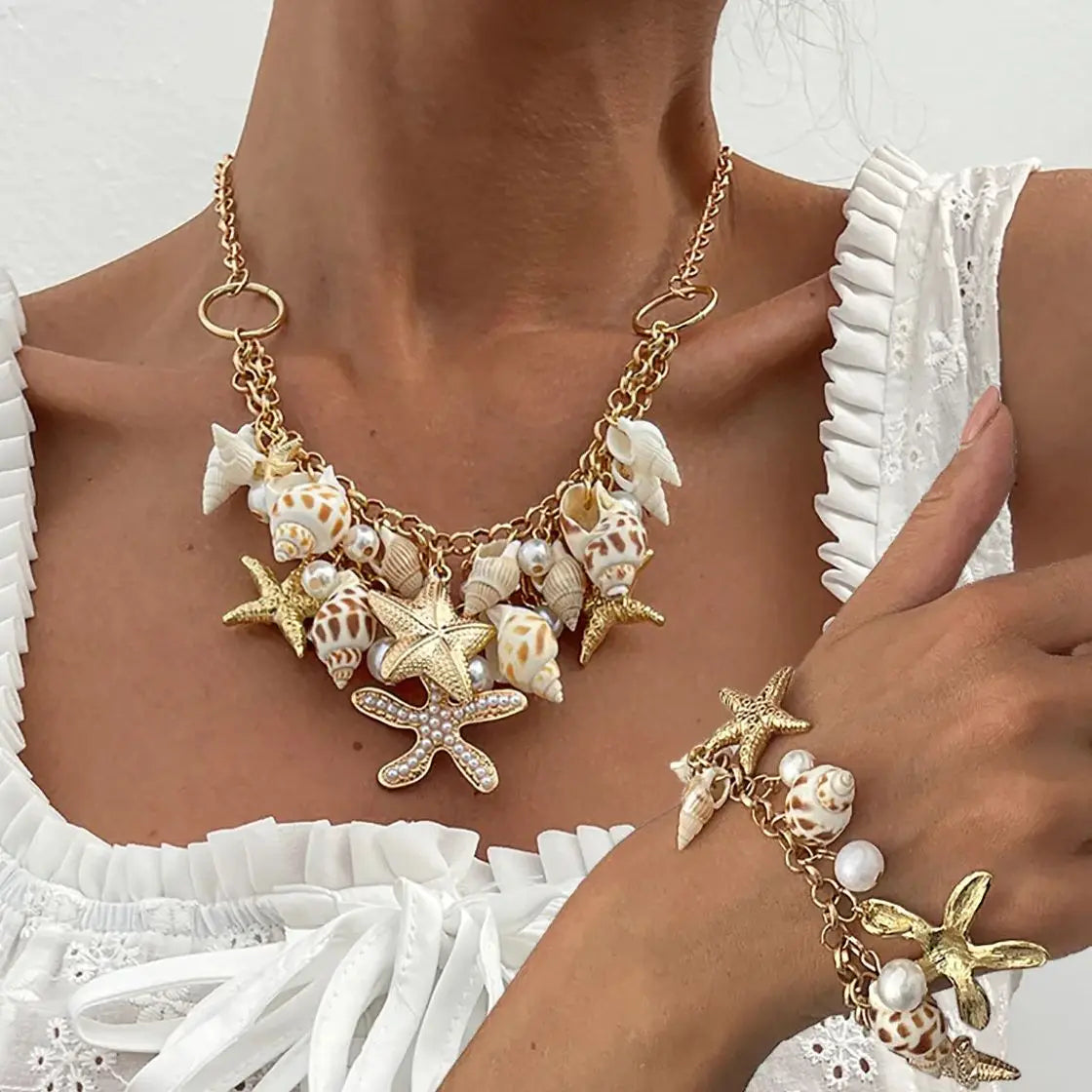 Boho Starfish & Shell Pendant Necklace