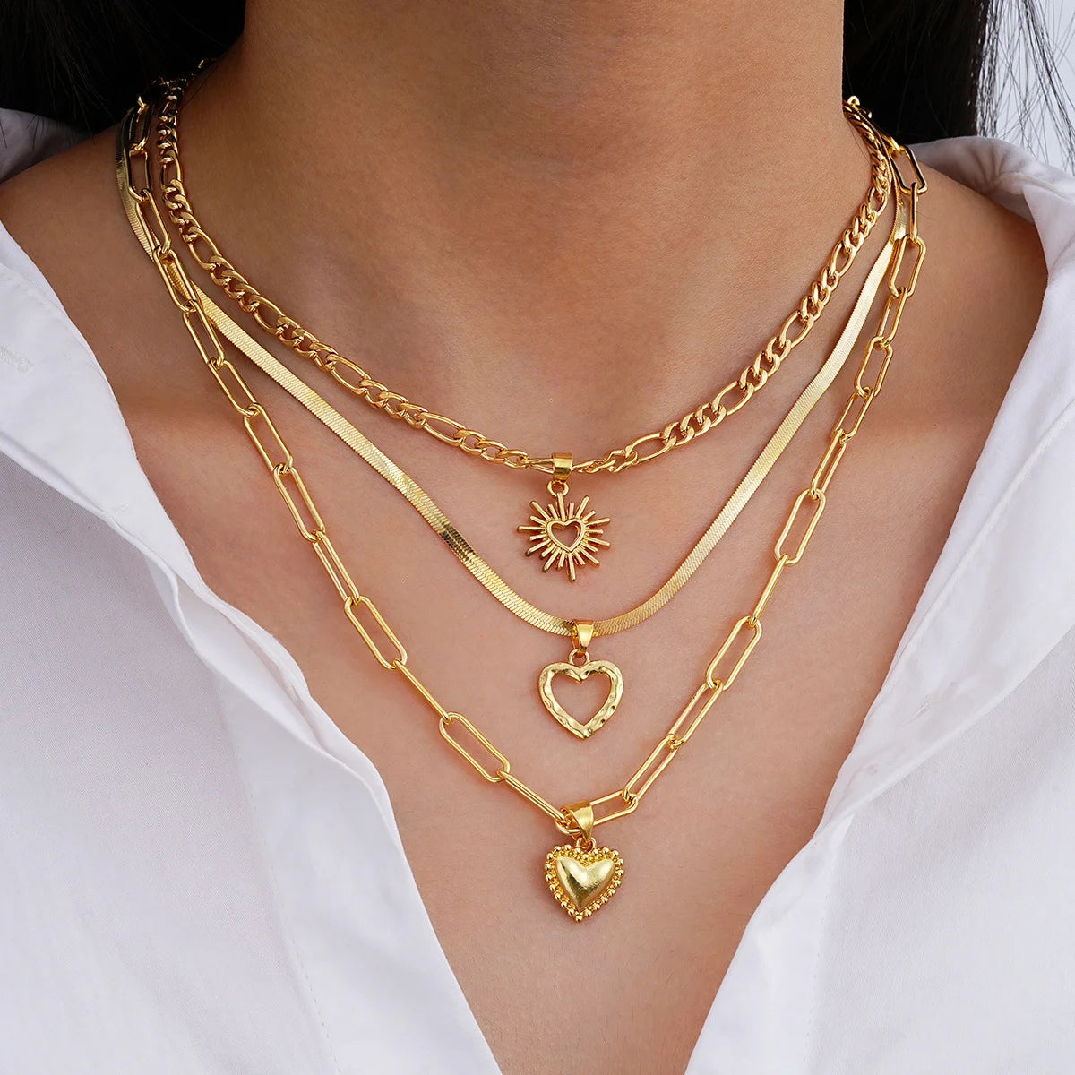 3 PCS Boho Heart Pendant Necklace Set
