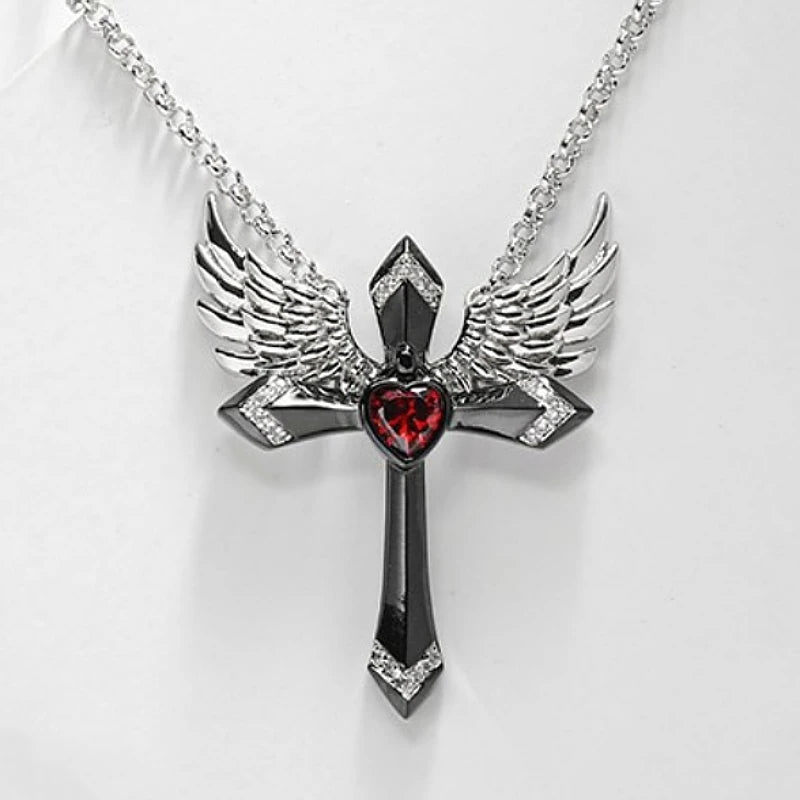 Angel Wings Cross Heart Necklace