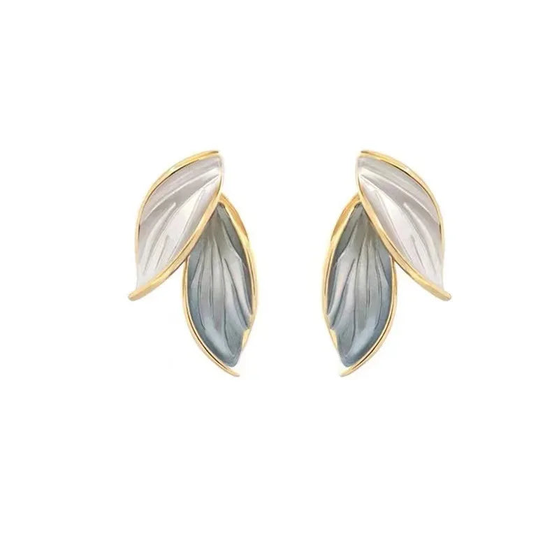 Grey Leaf Stud Earrings