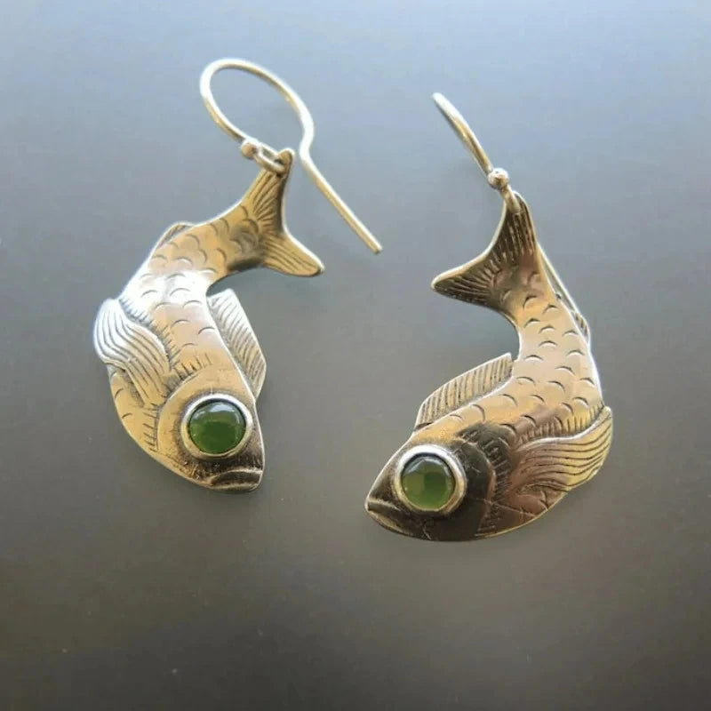 Green Eye Fish Earrings