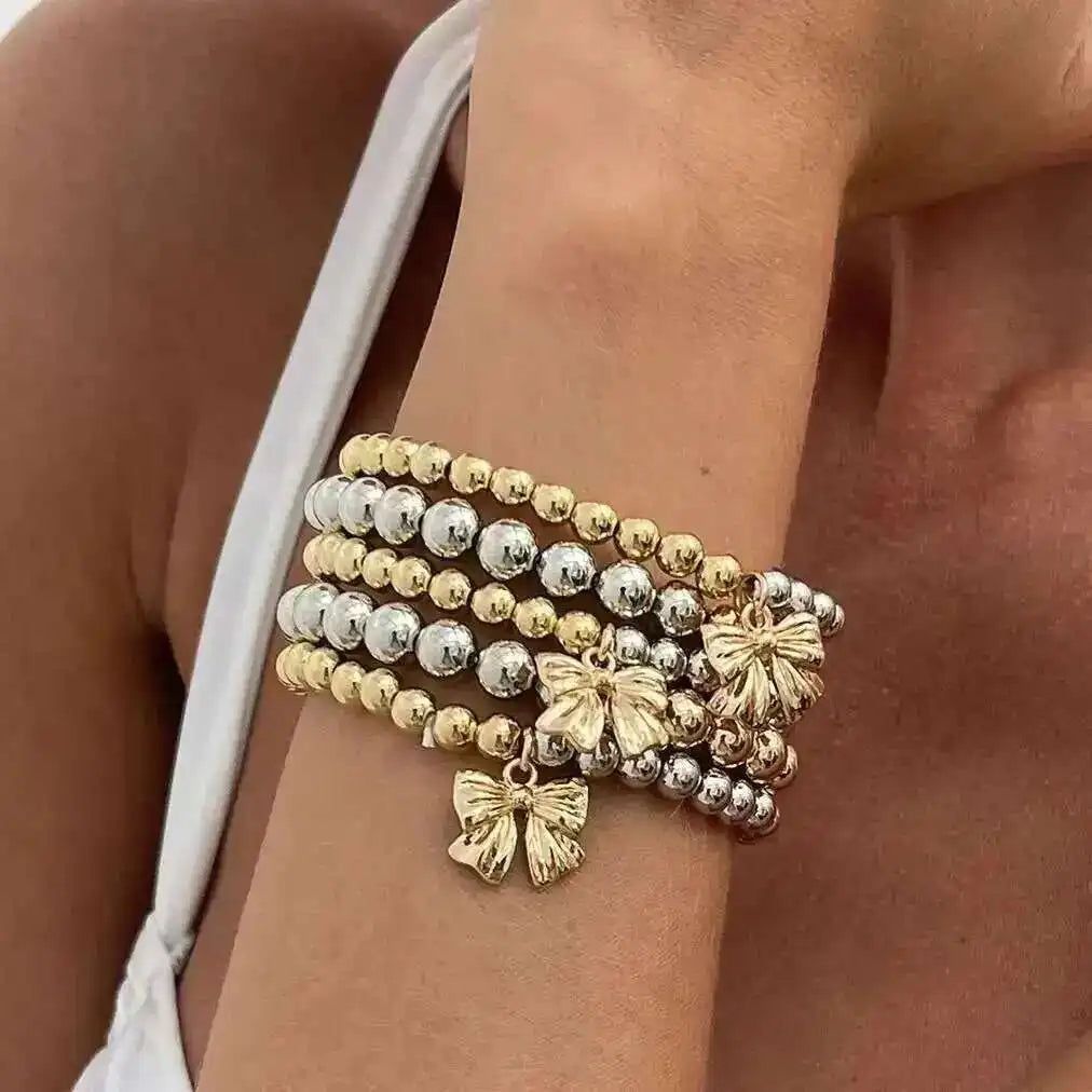 5 PCS Mixed Beaded Bow Bracelet Set