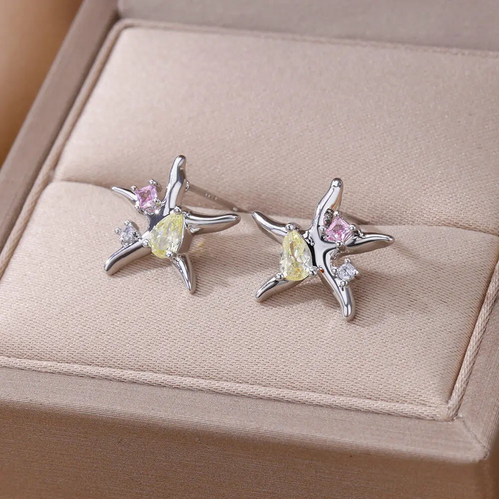 Zircon Starfish Earrings
