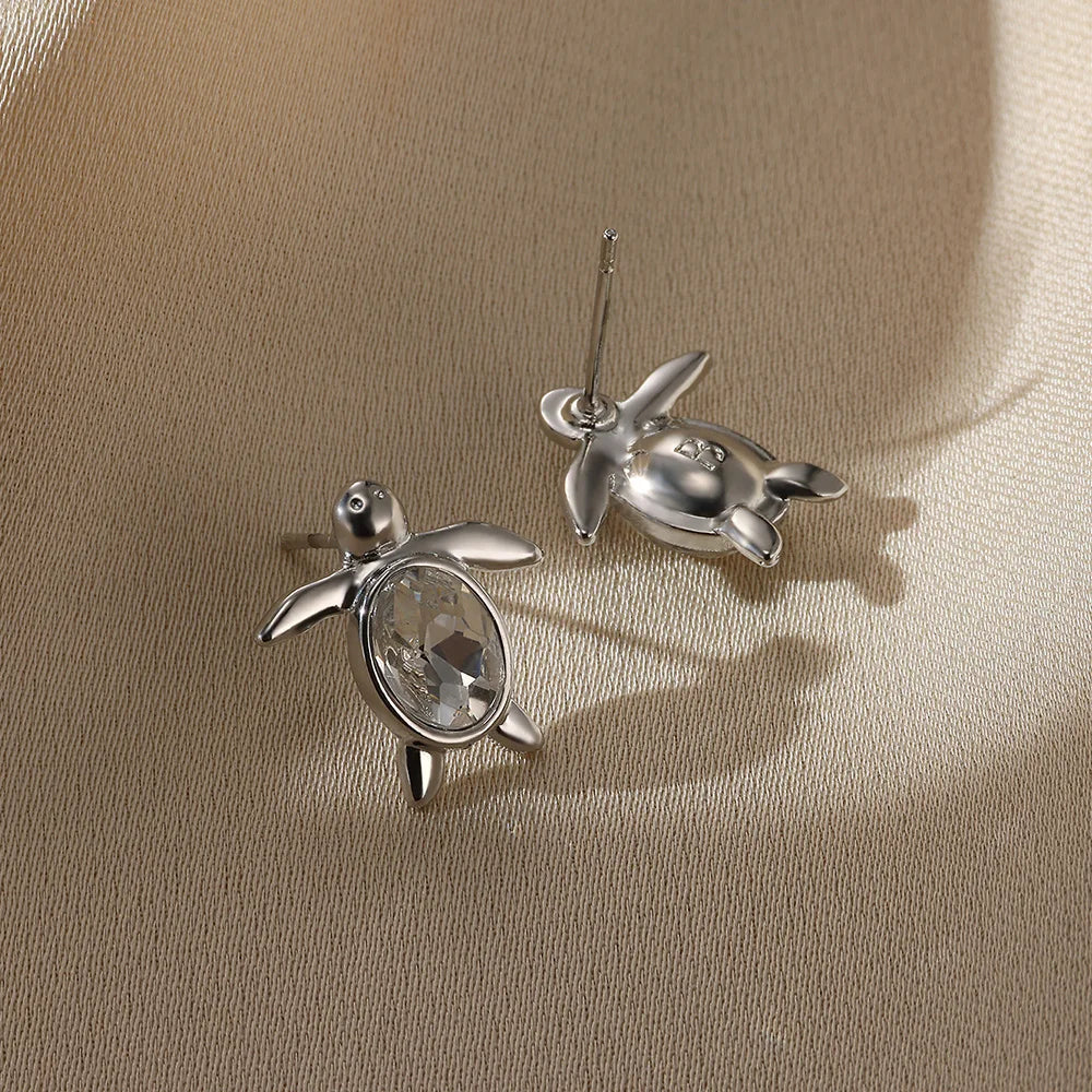 Crystal Turtle Stud Earrings