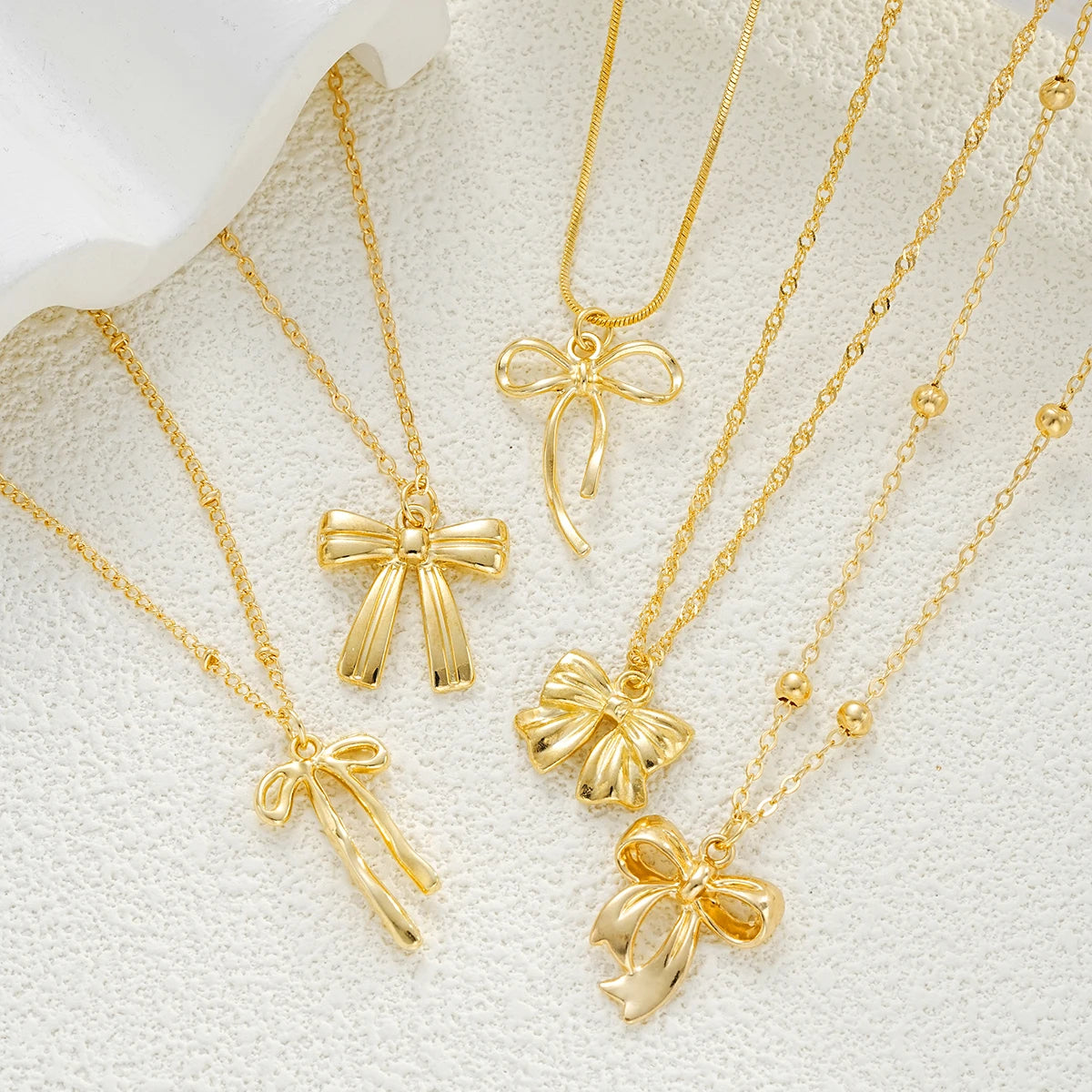 5 PCS Layered Bow Charm Necklace Set