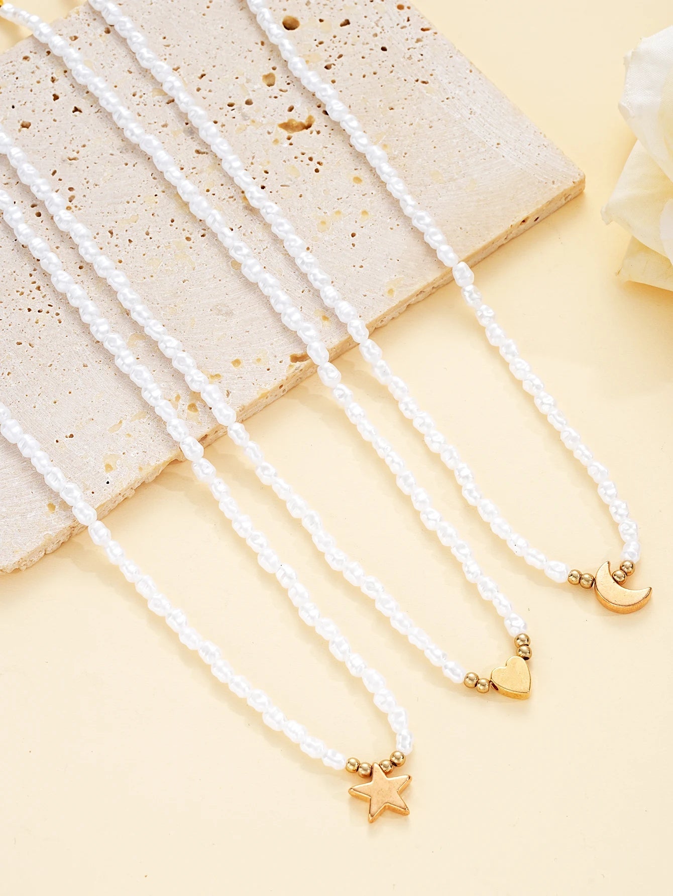 3 PCS Layered Pearl & Charm Necklace Set