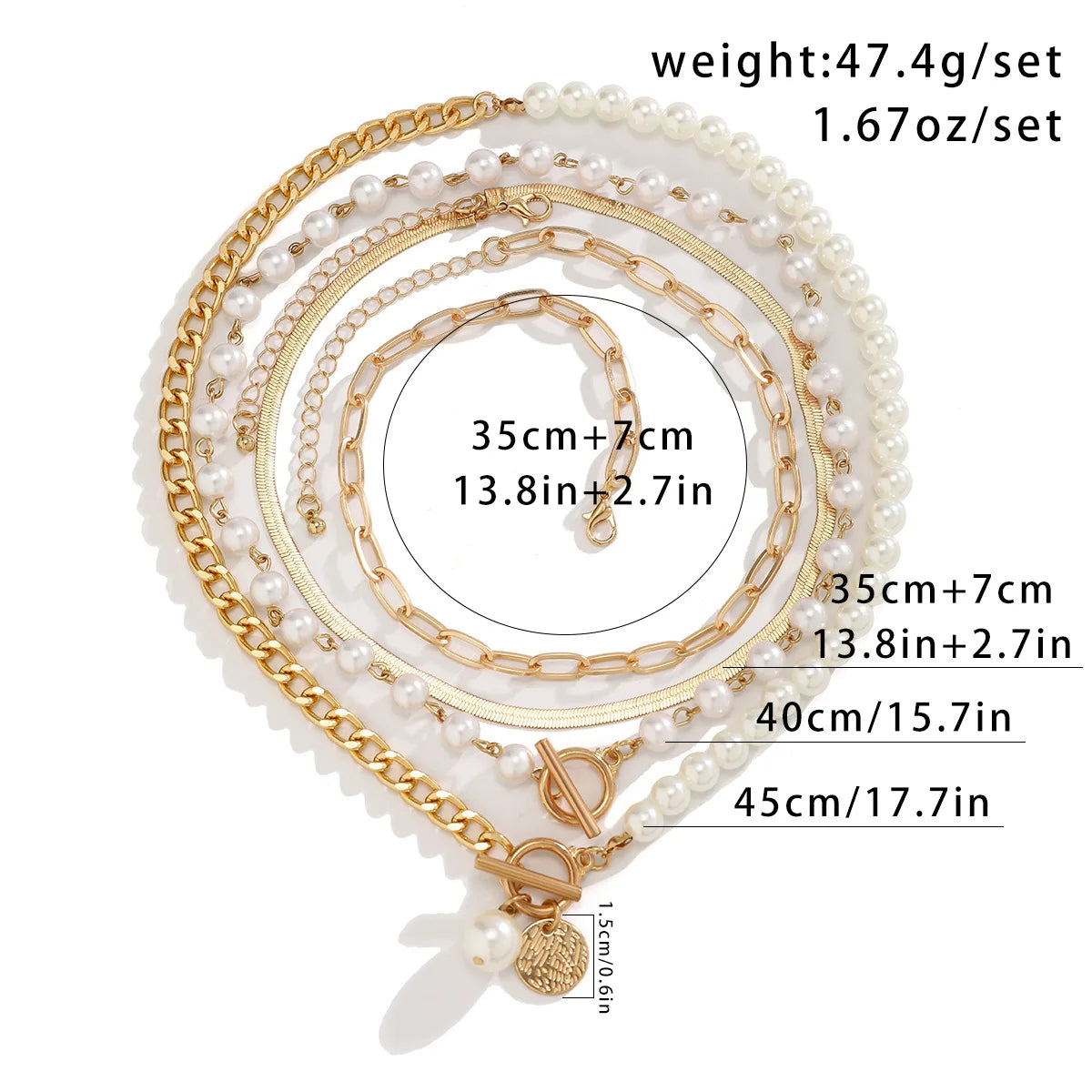 5 PCS Pearl & Chain Layered Necklace Set