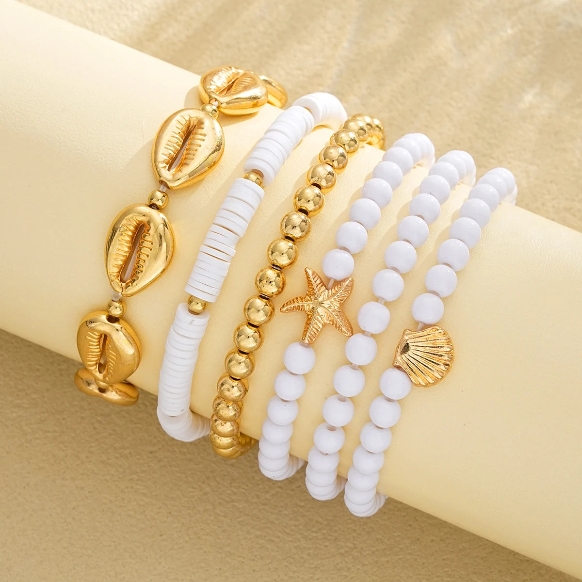 6 PCS Boho Starfish & Shell Beaded Bracelet Set