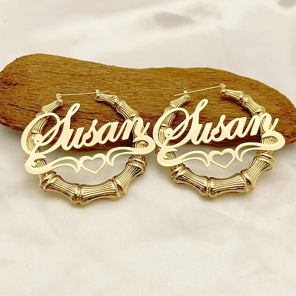Custom Name Bamboo Earrings