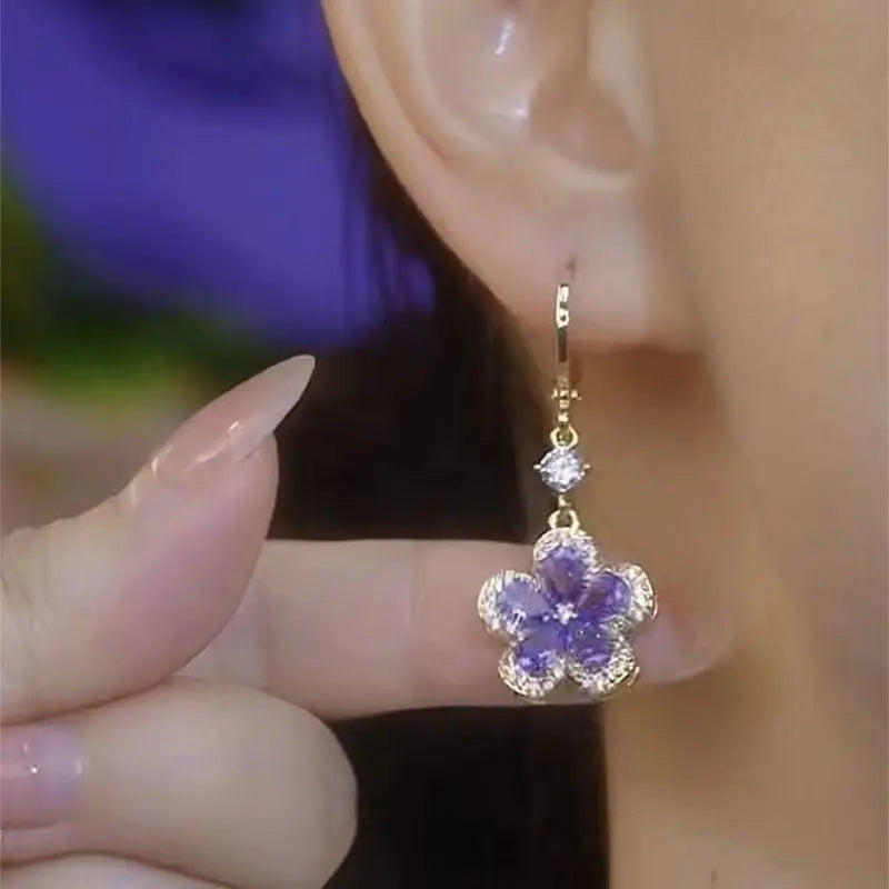 Purple Flower Drop Earrings
