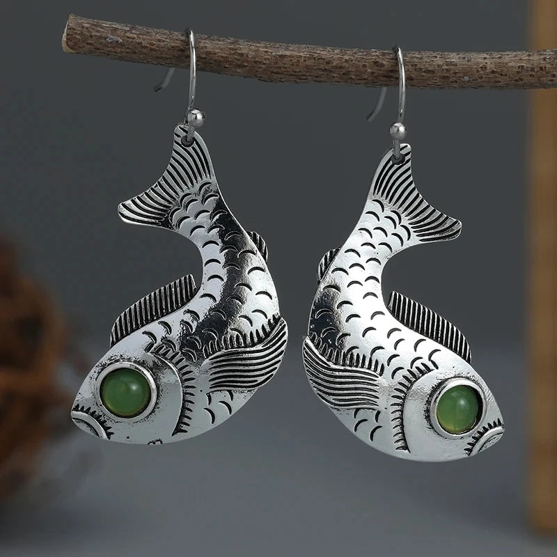 Green Eye Fish Earrings