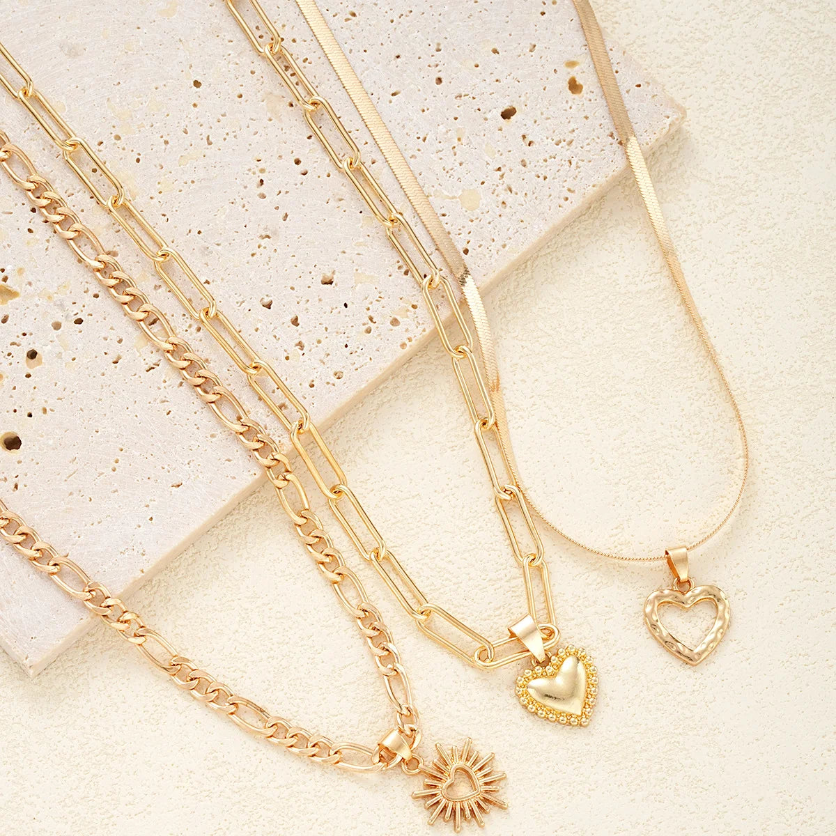 3 PCS Boho Heart Pendant Necklace Set