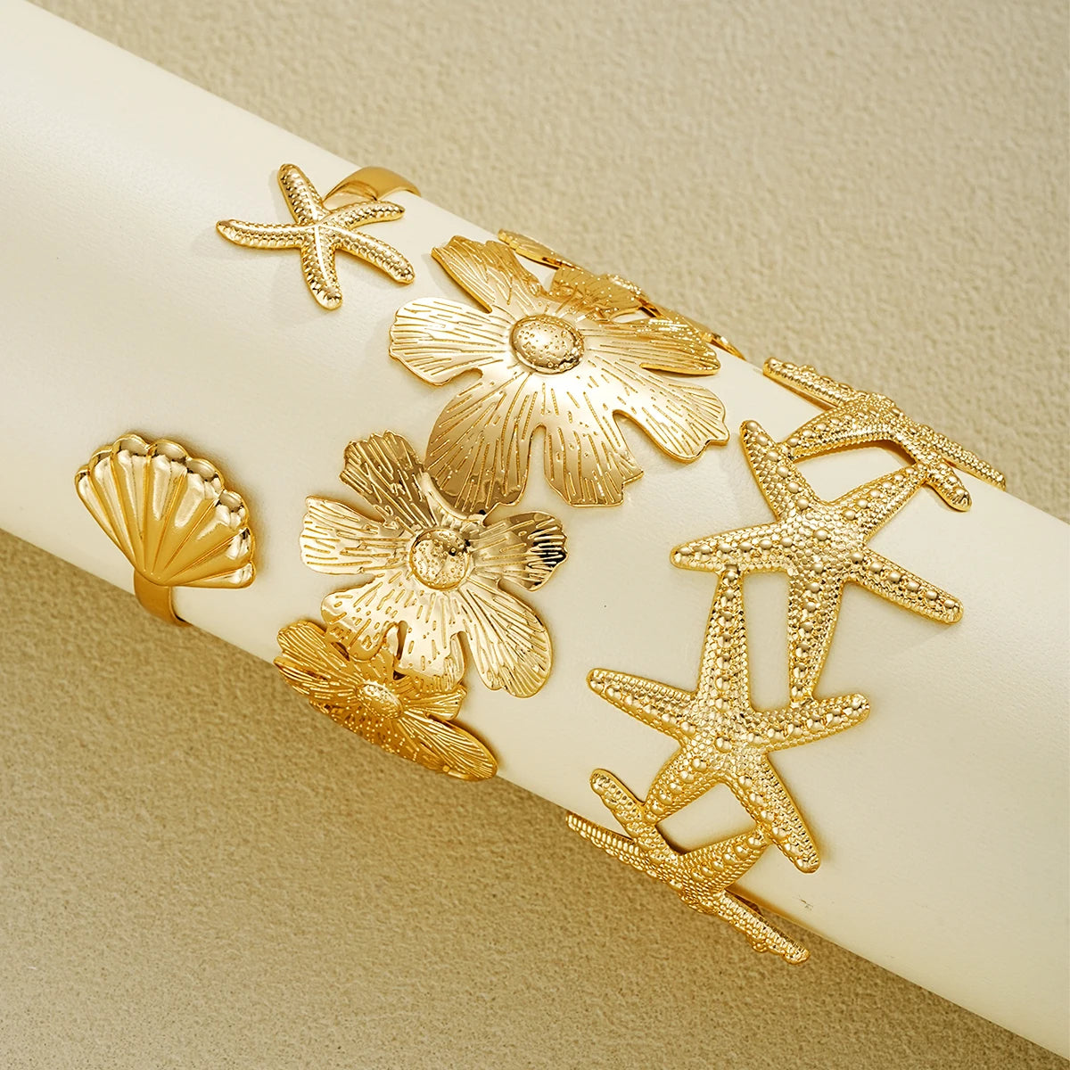 3 PCS Starfish & Floral Statement Cuff Set