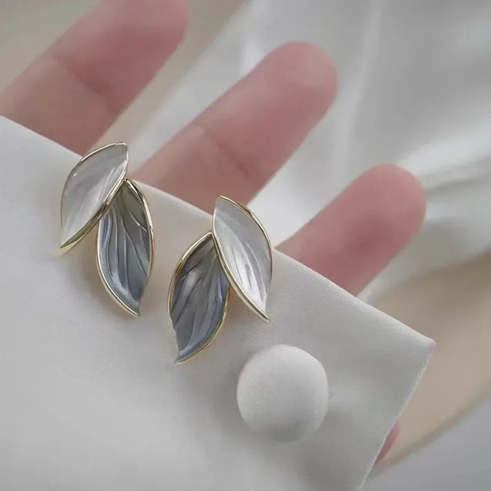 Grey Leaf Stud Earrings