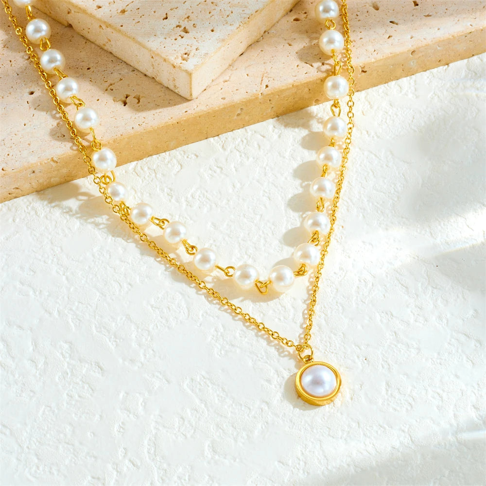 2 PCS Pearl Bead & Pendant Necklace Set