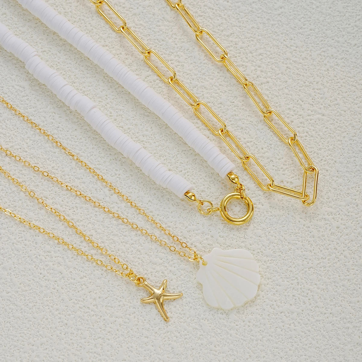4 PCS Starfish & Shell Layered Necklace Set