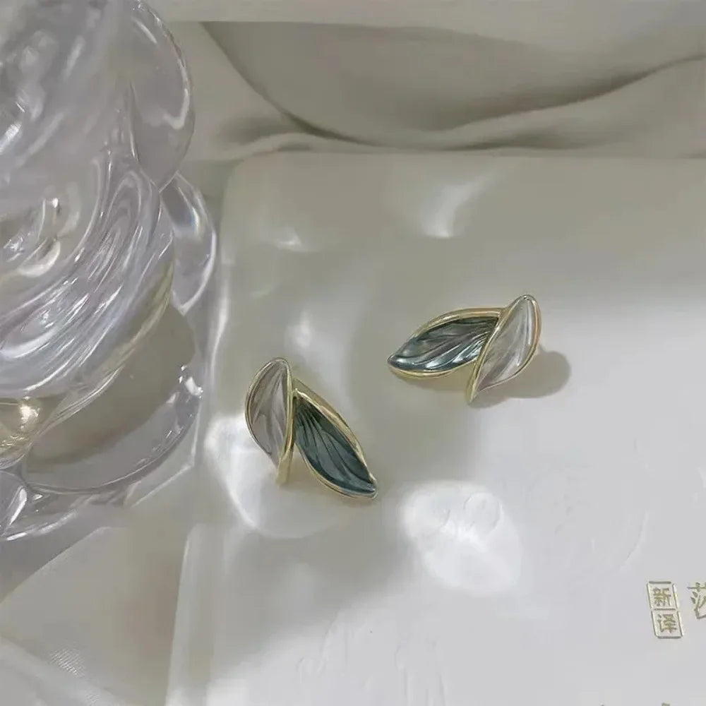Grey Leaf Stud Earrings