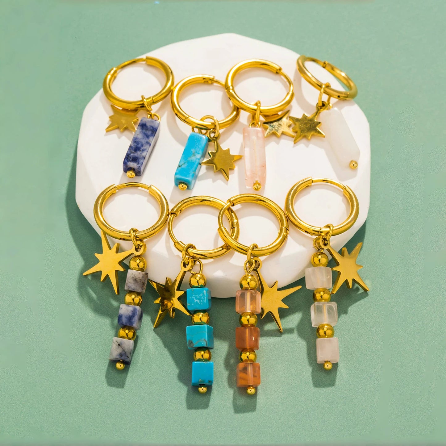Asymmetric Stone Star Earrings