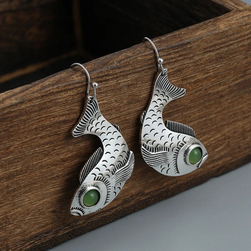 Green Eye Fish Earrings