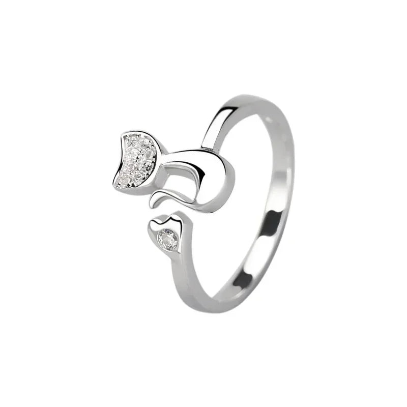 Crystal Cat Heart Ring