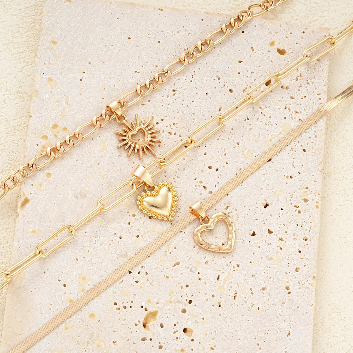 3 PCS Boho Heart Pendant Necklace Set