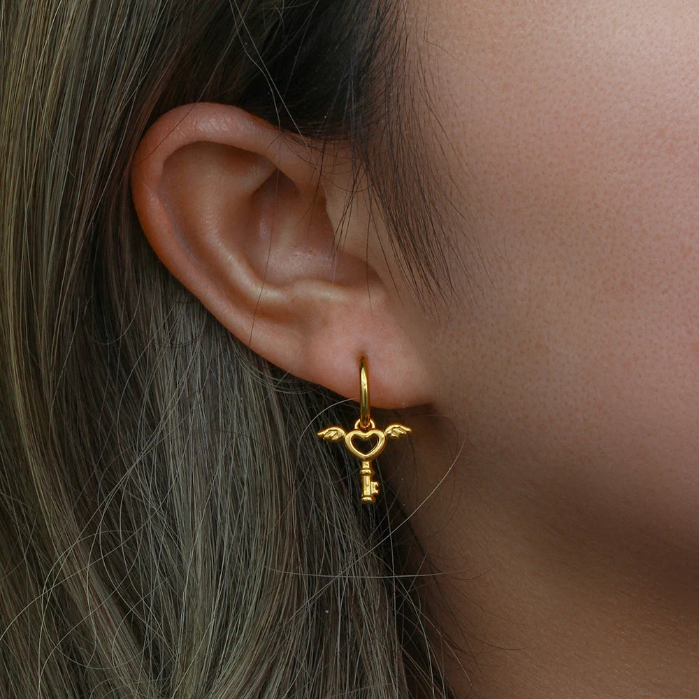 Angel Heart Lock & Key Earrings