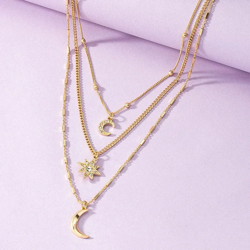 3 PCS Octagonal Star Moon Necklace