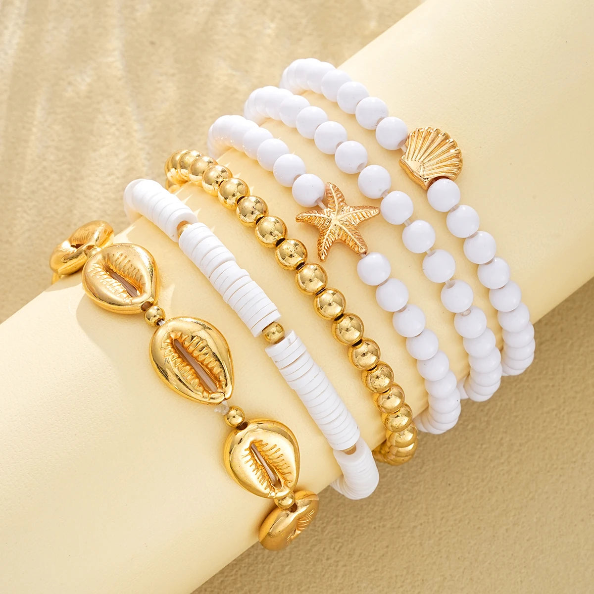 6 PCS Boho Starfish & Shell Beaded Bracelet Set
