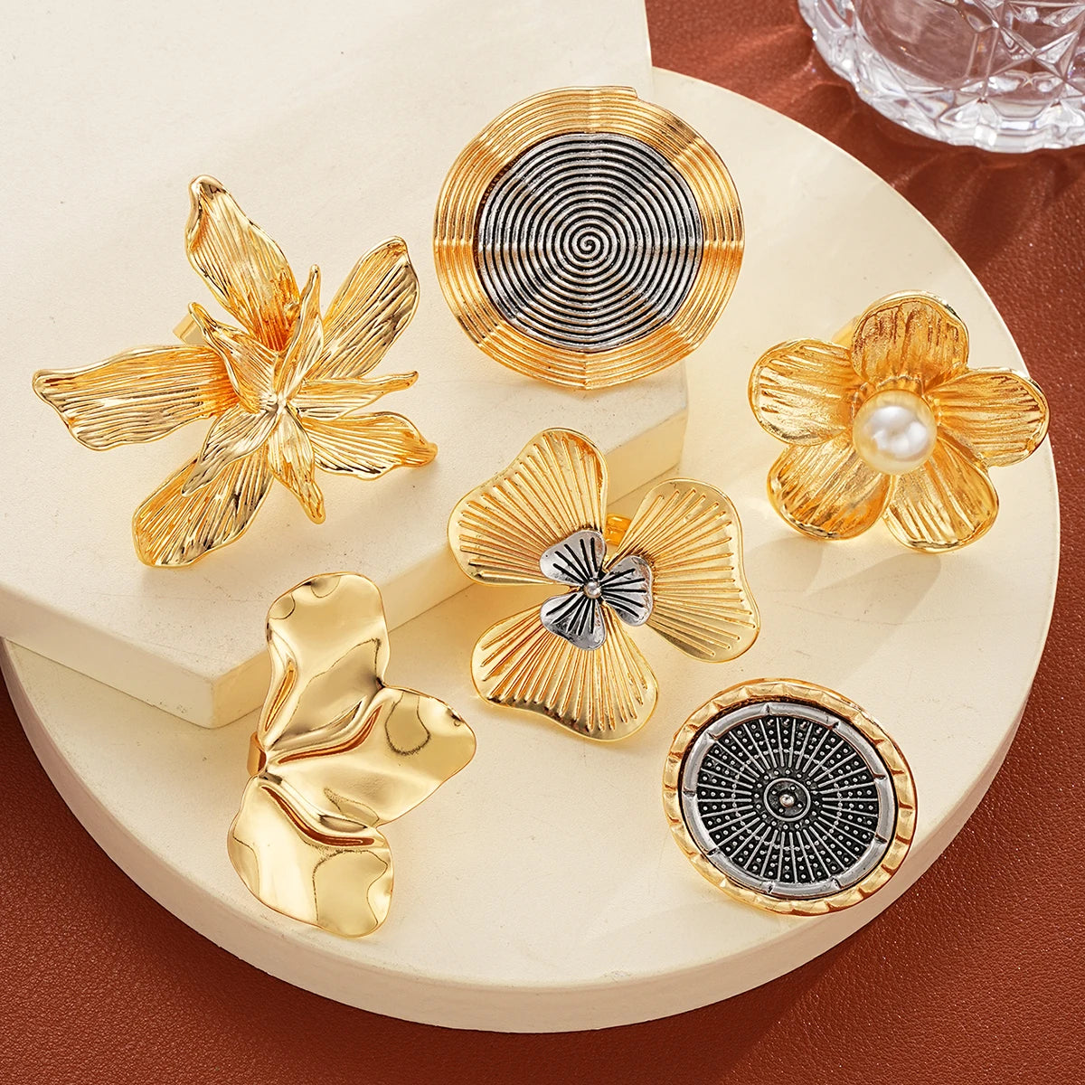 6 PCS Oversized Floral & Abstract Ring Set