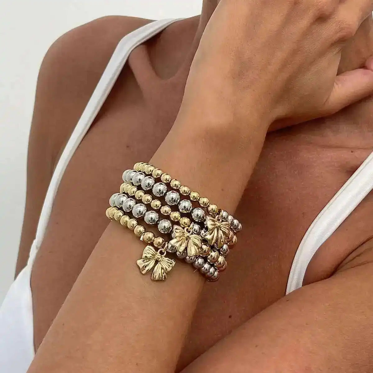 5 PCS Mixed Beaded Bow Bracelet Set