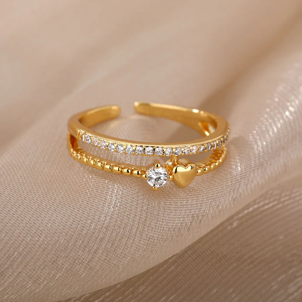 Double Layer Zircon Heart Ring