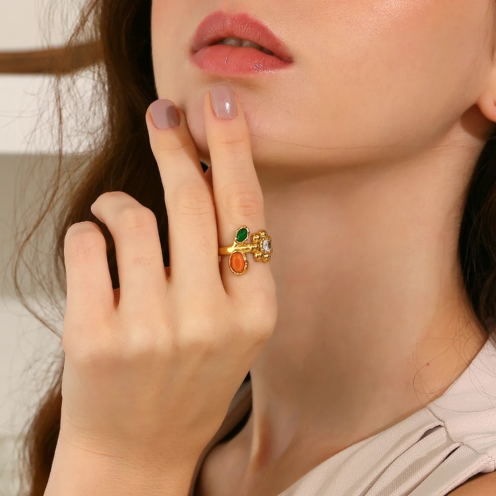 Colorful Flower Gemstone Ring
