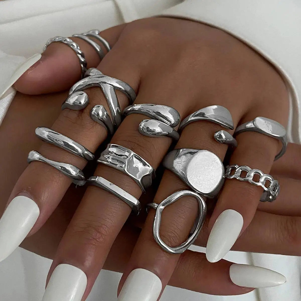 14 PCS Gold Punk Geometric Ring Set
