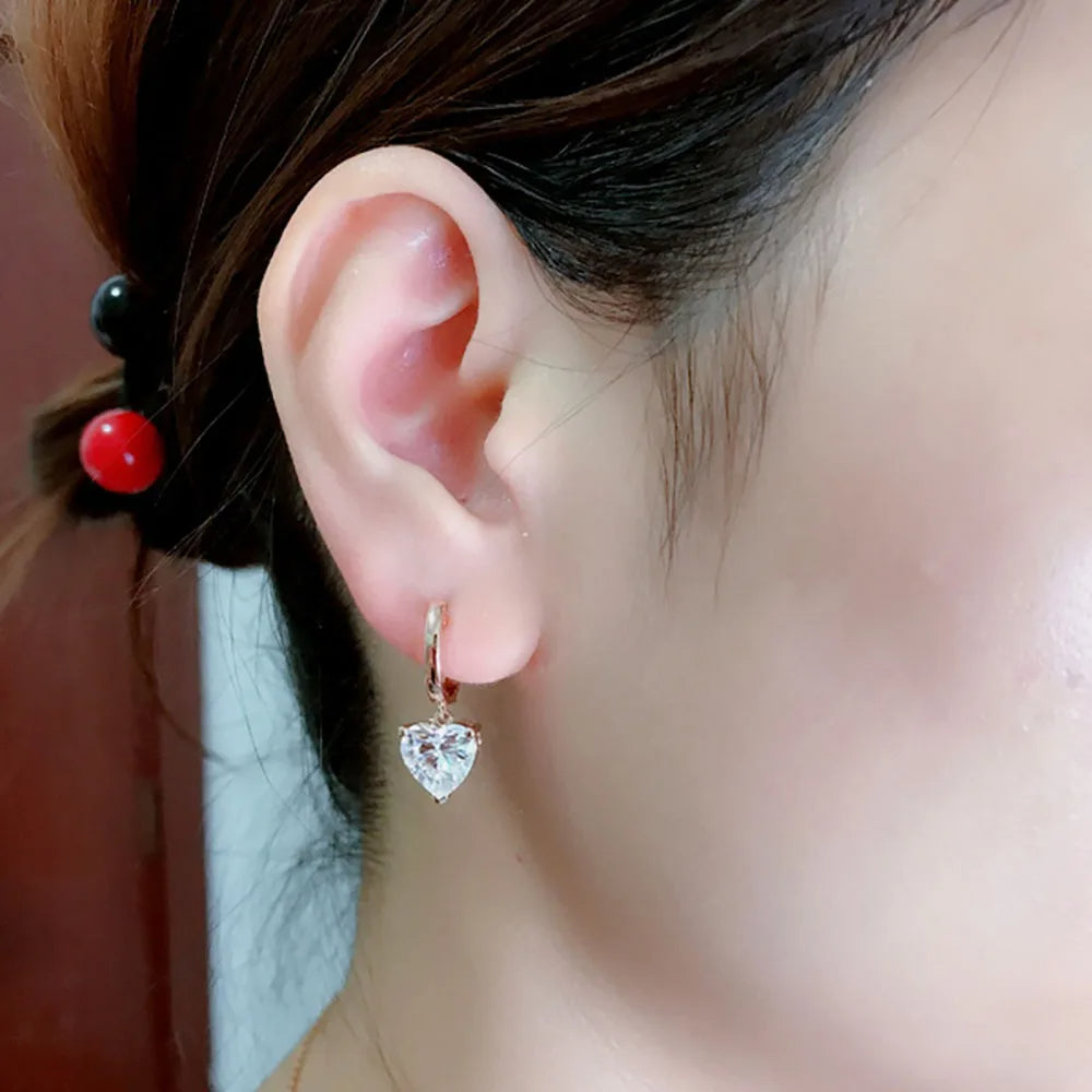 Zircon Heart Hoop Earrings
