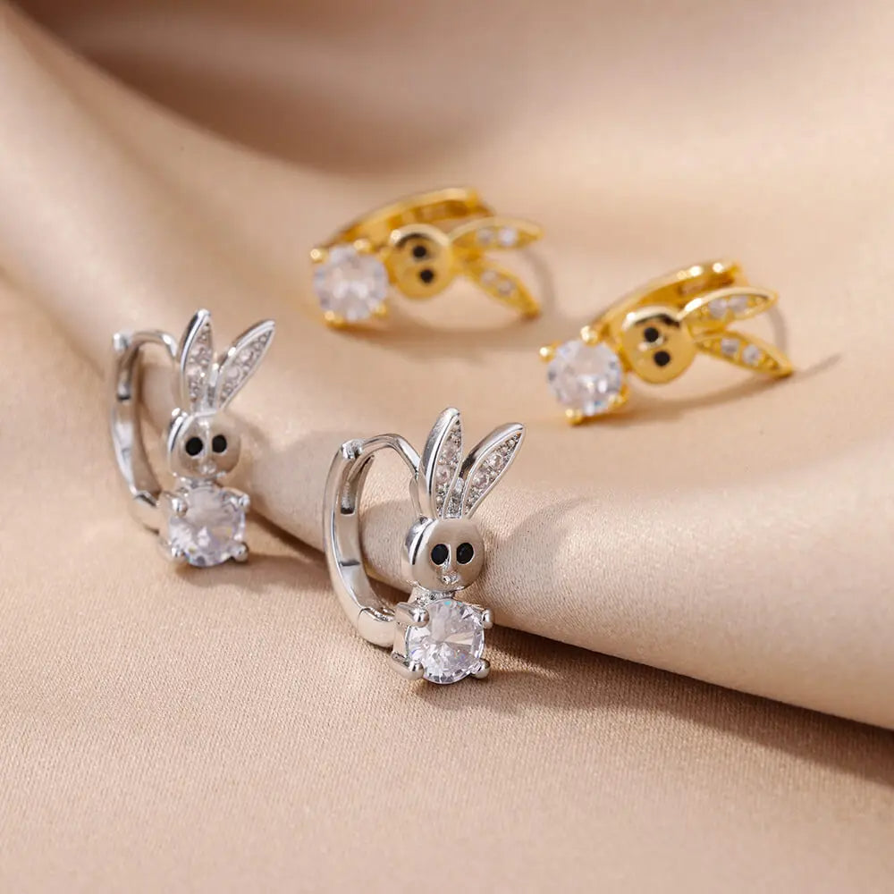 Rabbit Crystal Hoop Earrings