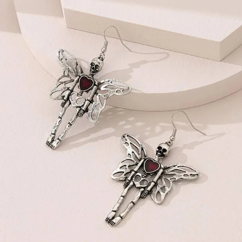 Skeleton Angel Heart Earrings
