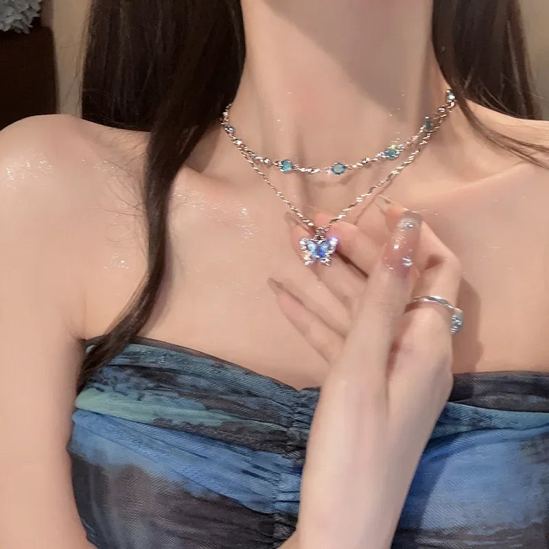 Blue Crystal Butterfly Necklace