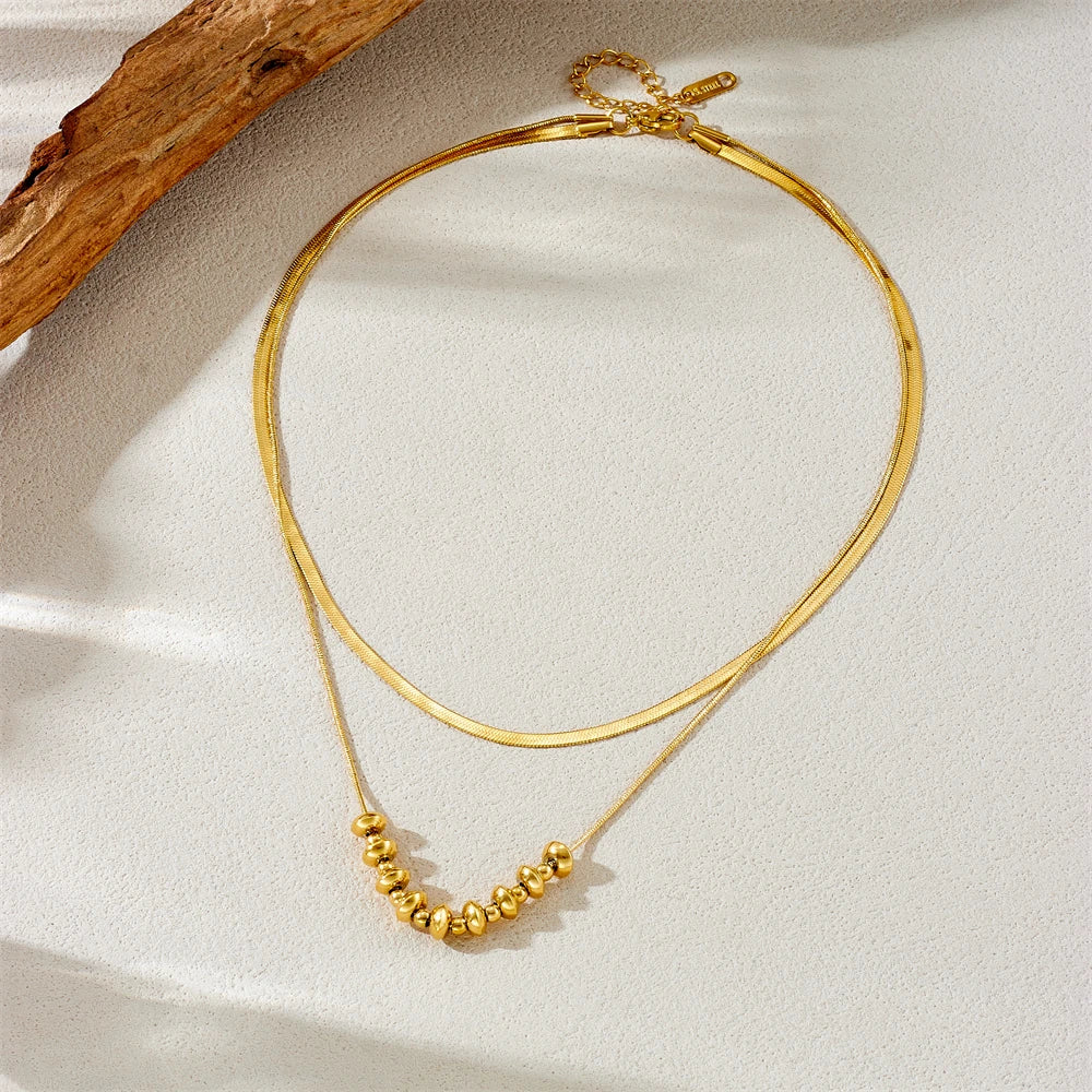 2 PCS Gold Herringbone & Bead Necklace Set