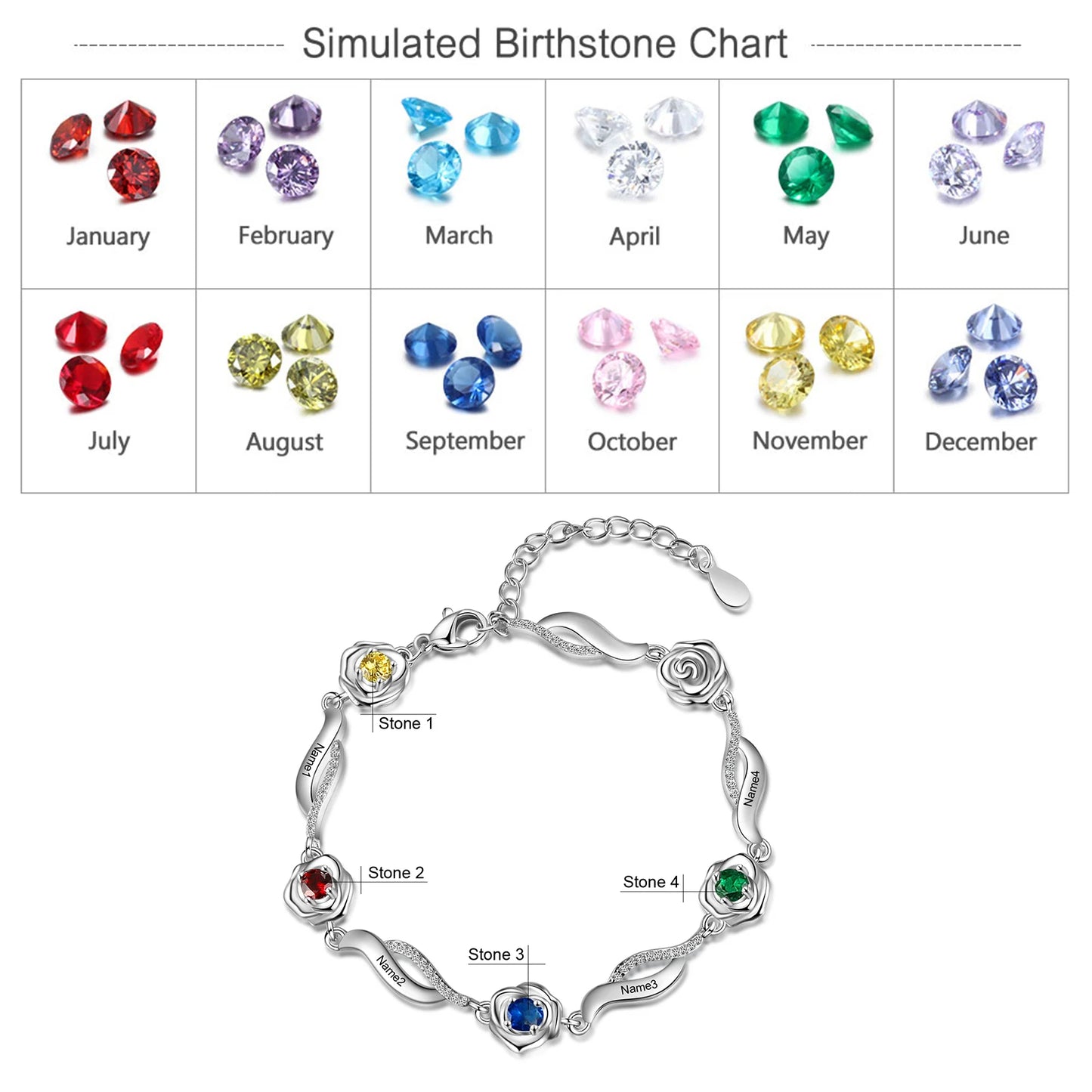 Personalized Birthstone Rose Bracelet
