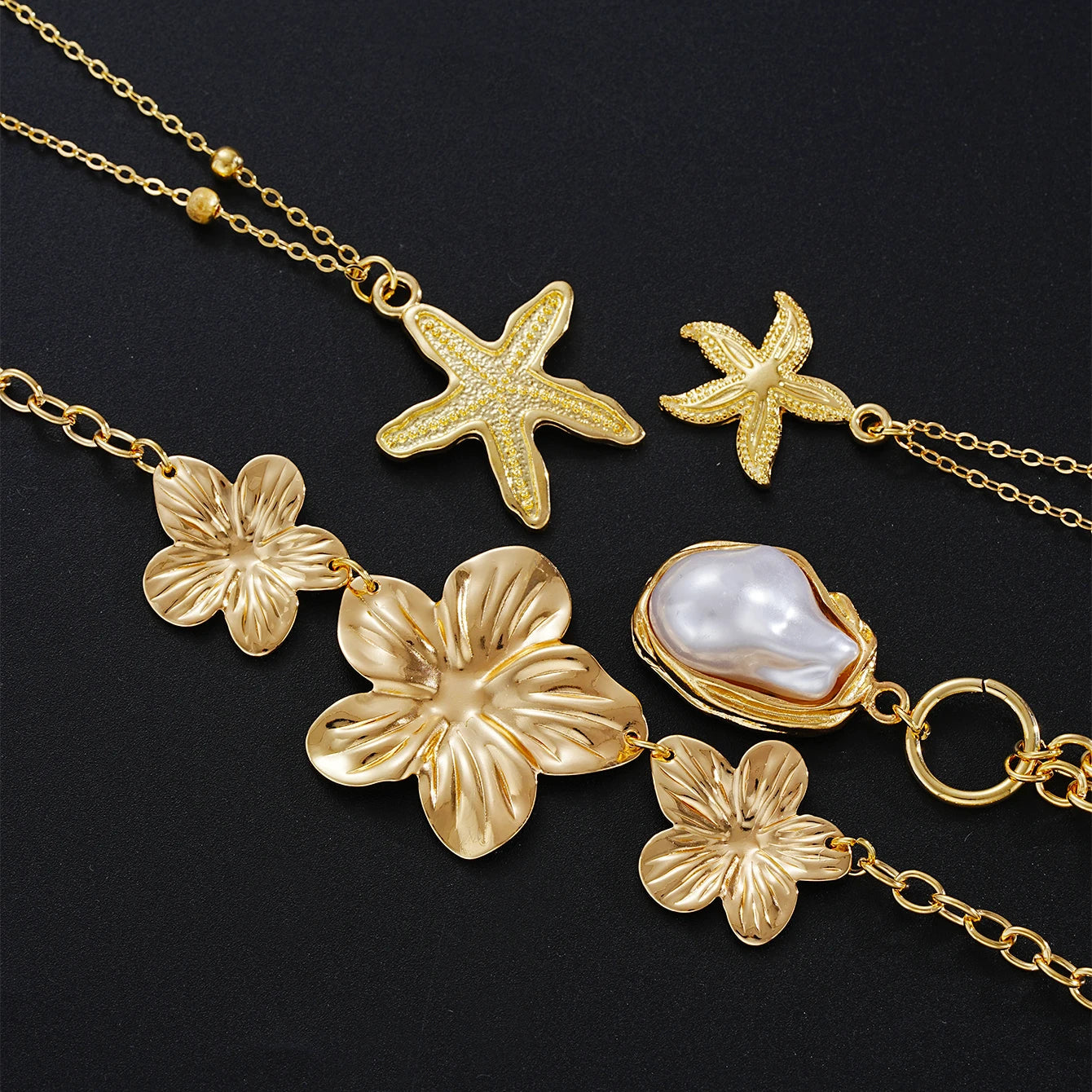 4 PCS Starfish Flower Necklace Set