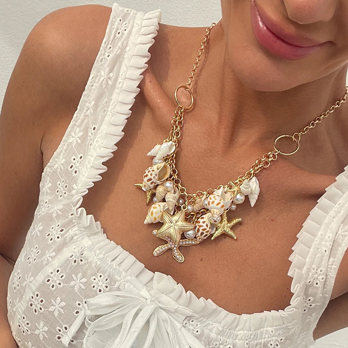 Boho Starfish & Shell Pendant Necklace