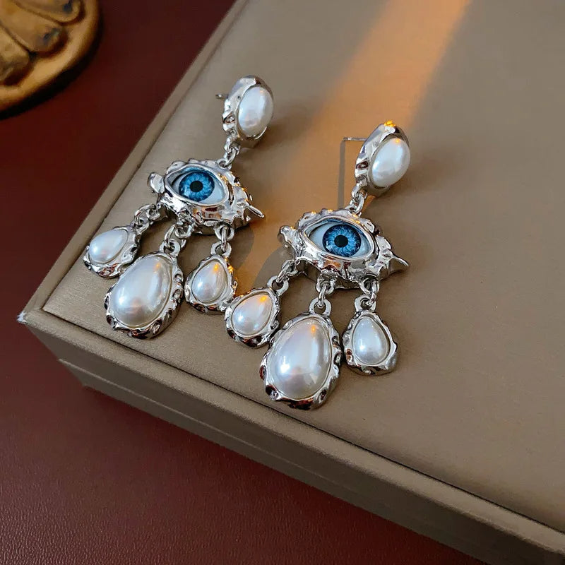 Evil Eye Pearl Drop Earrings