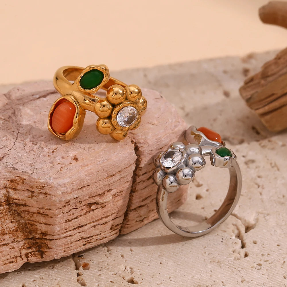 Colorful Flower Gemstone Ring