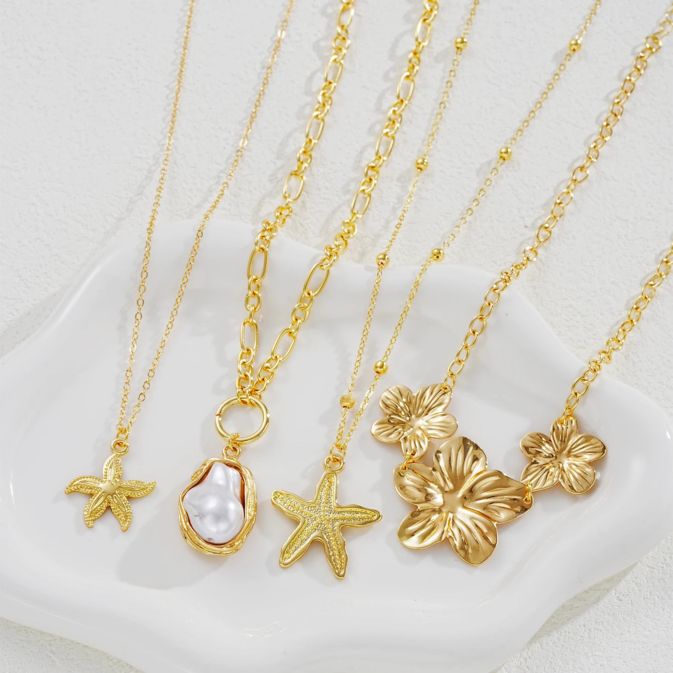4 PCS Starfish Flower Necklace Set